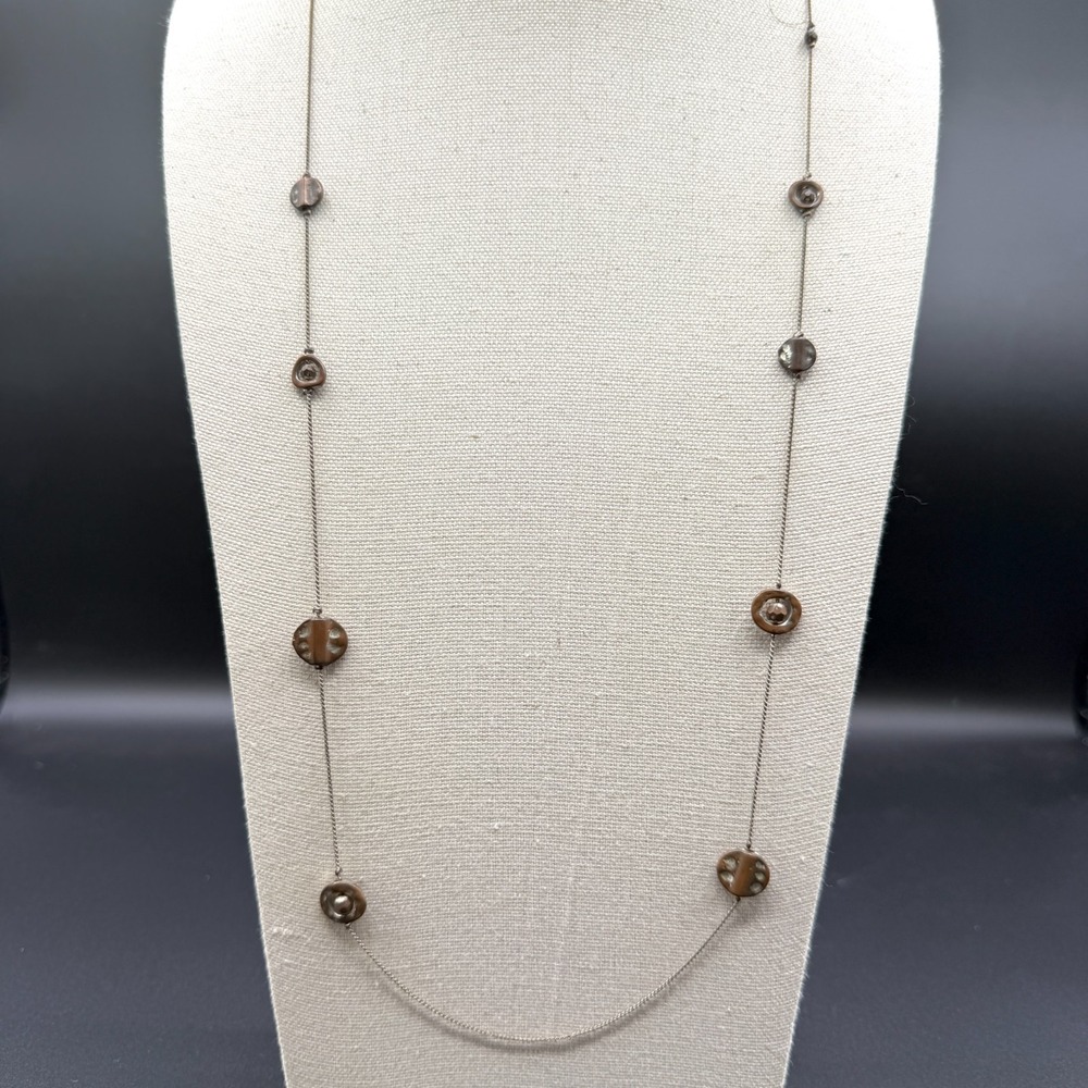 Brown Beaded Station Necklace Long Boho Layering Minimalist Gift for Her Fashoin